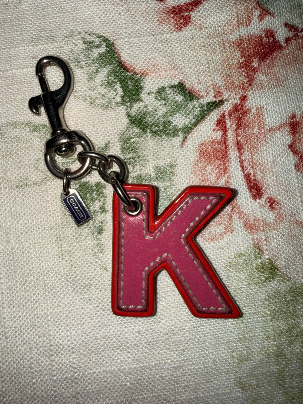 Coach Pink and Red 'K' Leather Key Charm